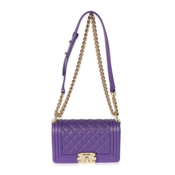 129955 stamp Chanel Purple Lambskin Small Boy Bag