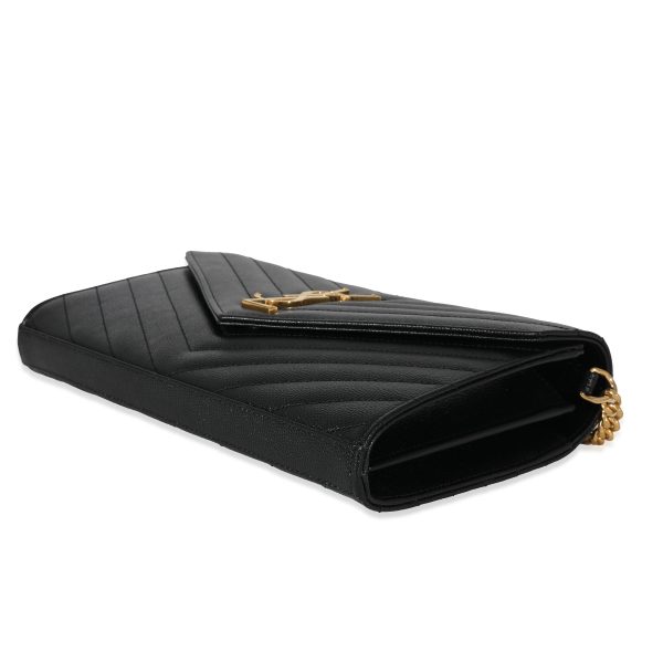 129972 box Saint Laurent Black Graine De Poudre Cassandra Envelope Chain Wallet