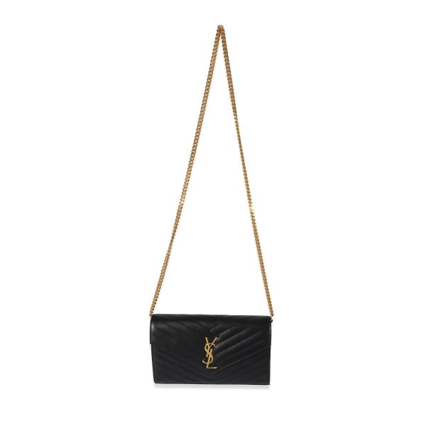 129972 bv Saint Laurent Black Graine De Poudre Cassandra Envelope Chain Wallet