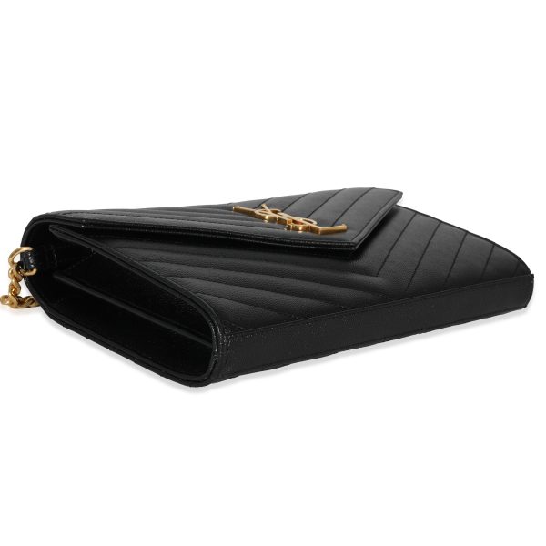 129972 clasp Saint Laurent Black Graine De Poudre Cassandra Envelope Chain Wallet