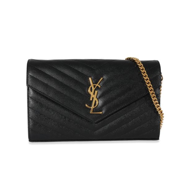 129972 fv Saint Laurent Black Graine De Poudre Cassandra Envelope Chain Wallet