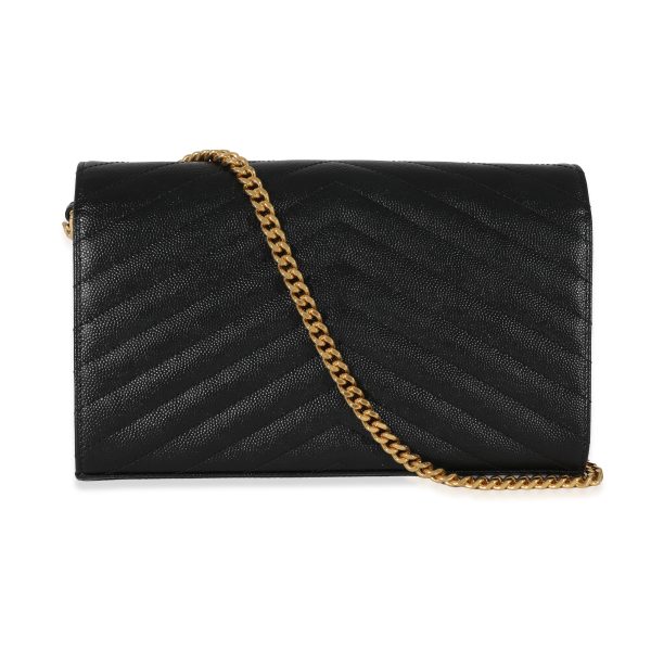 129972 pv Saint Laurent Black Graine De Poudre Cassandra Envelope Chain Wallet