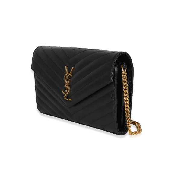 129972 sv Saint Laurent Black Graine De Poudre Cassandra Envelope Chain Wallet