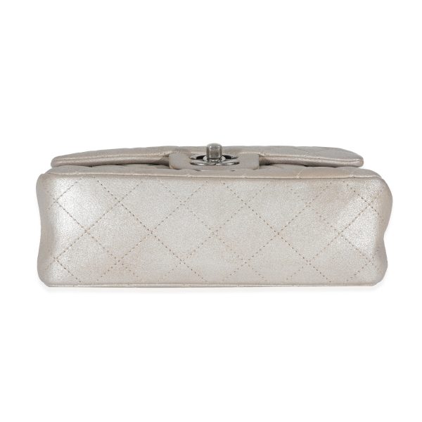 129999 box Chanel Silver Metallic Nubuck Rectangular Mini Flap