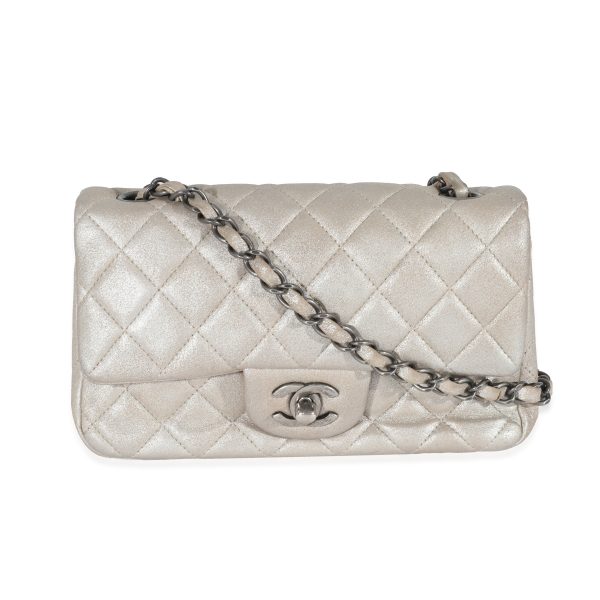 129999 fv Chanel Silver Metallic Nubuck Rectangular Mini Flap