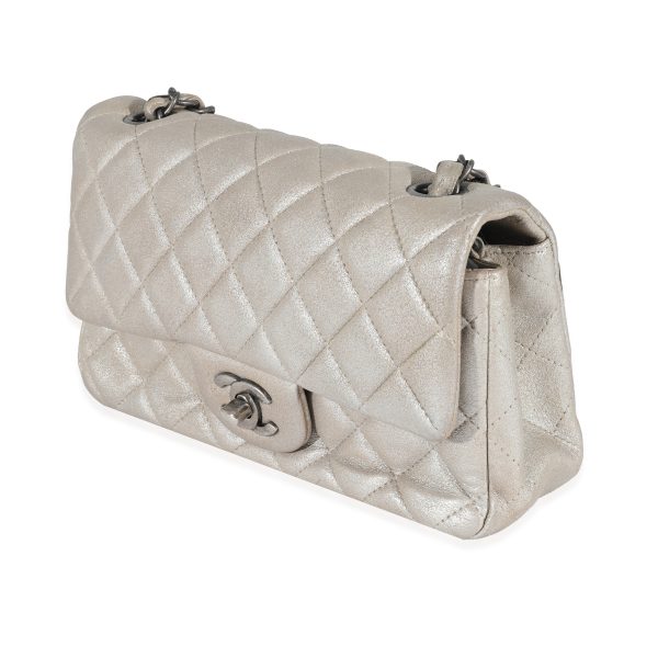 129999 pv Chanel Silver Metallic Nubuck Rectangular Mini Flap