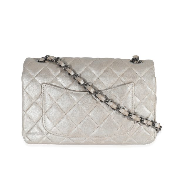 129999 stamp Chanel Silver Metallic Nubuck Rectangular Mini Flap