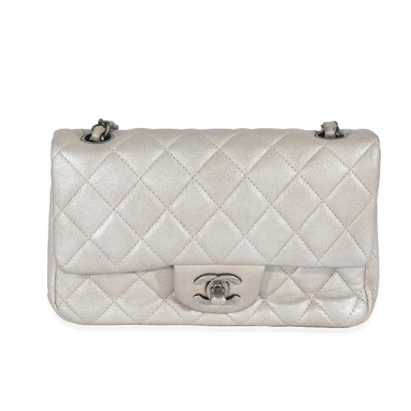 129999 sv Chanel Silver Metallic Nubuck Rectangular Mini Flap