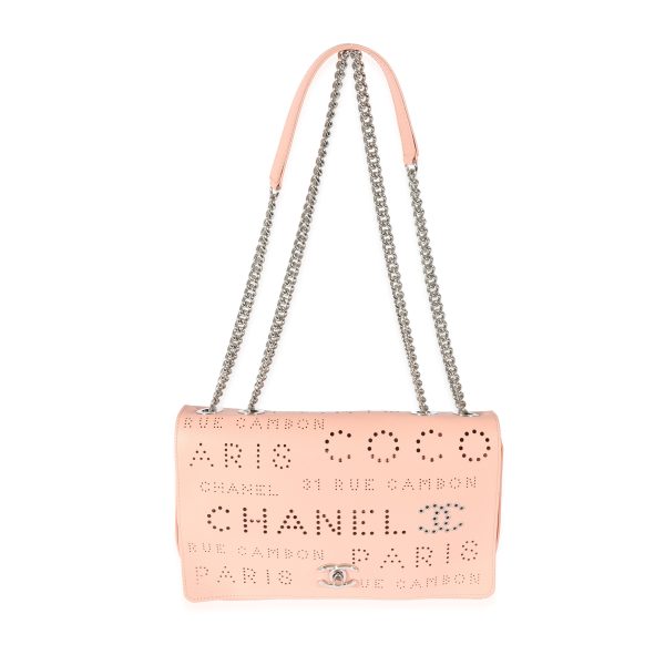 130010 bv Chanel Pink Calfskin Perforated Logo Eyelets CC Flap Bag