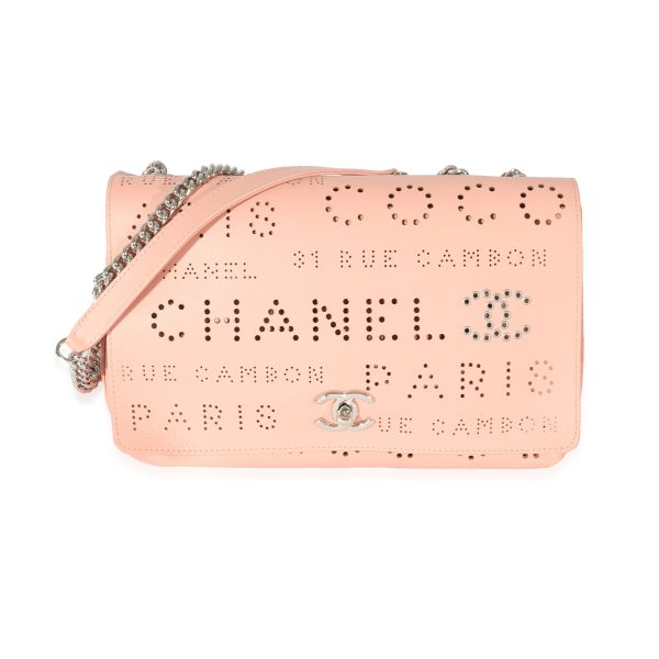 130010 fv Chanel Pink Calfskin Perforated Logo Eyelets CC Flap Bag