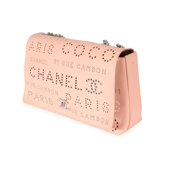 130010 sv Chanel Pink Calfskin Perforated Logo Eyelets CC Flap Bag