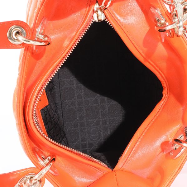 130028 ad2 Christian Dior Orange Cannage Lambskin Medium Lady Dior