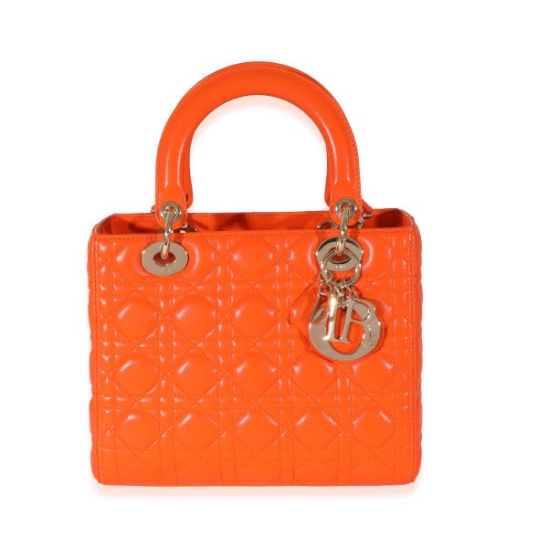 130028 fv Christian Dior Orange Cannage Lambskin Medium Lady Dior