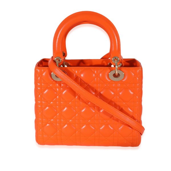 130028 pv Christian Dior Orange Cannage Lambskin Medium Lady Dior