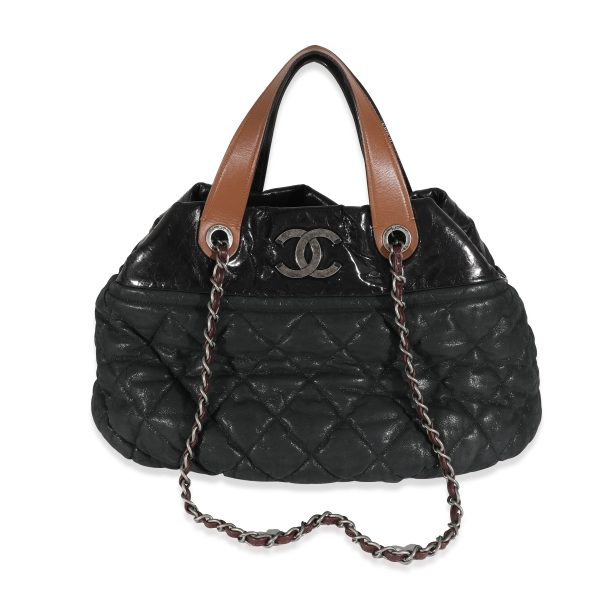 130056 fv Chanel Black Iridescent Calfskin Quilted In The Mix Tote