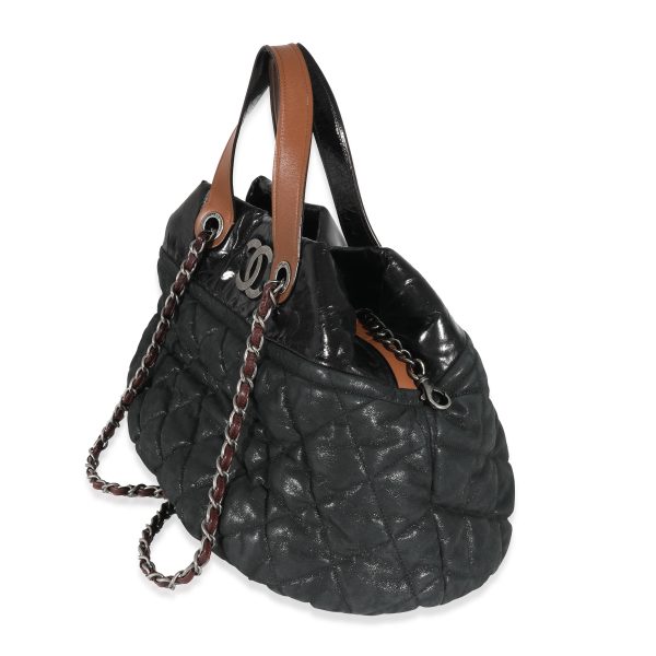 130056 sv Chanel Black Iridescent Calfskin Quilted In The Mix Tote