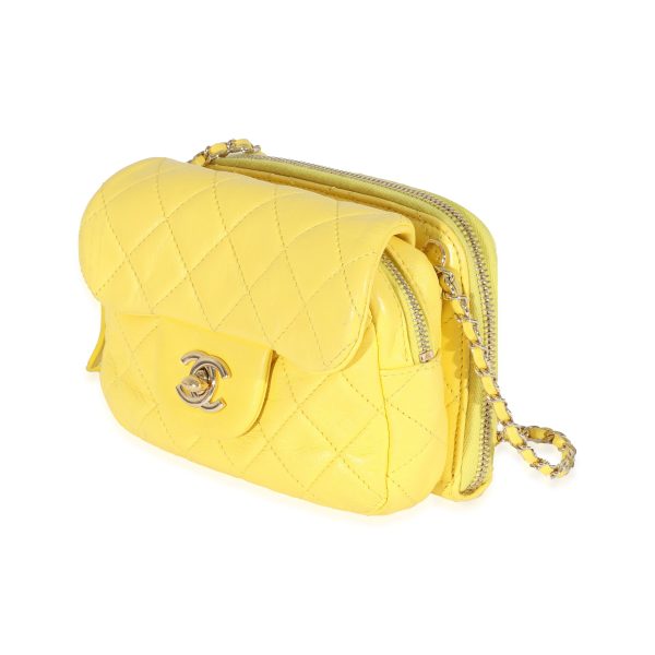 130069 sv Chanel Yellow Lambskin Mini Flap Wallet On Chain