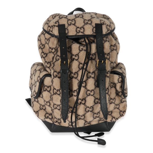 130072 fv 89e86076 6001 4efb b3ce 64a1925b6460 Gucci Beige Black Wool GG Double Pocket Buckle Backpack