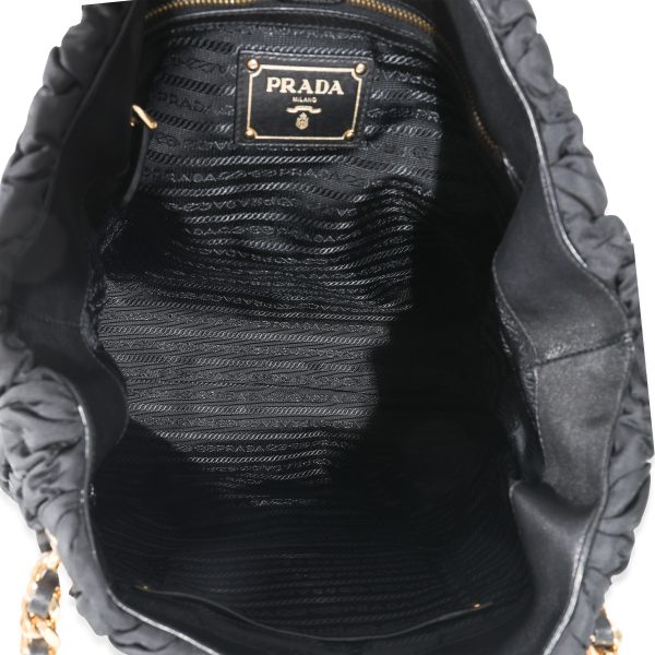 130073 bv 30858a77 d53c 482a ba6c 4d40c1d549d2 Prada Black Nylon Ruched Chain Tote