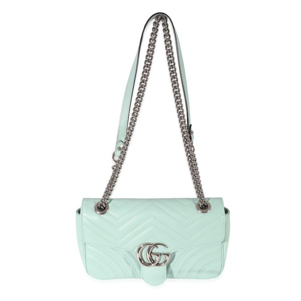 130298 ad1 Gucci Water Green Leather Matelassé GG Small Marmont