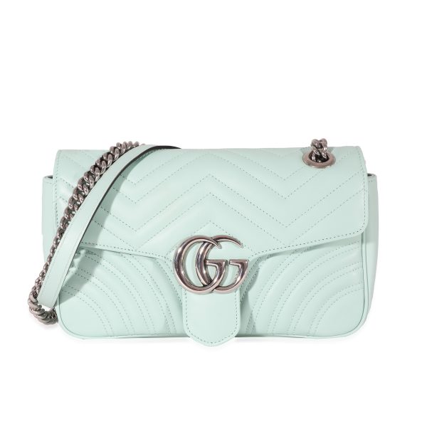 130298 fv Gucci Water Green Leather Matelassé GG Small Marmont