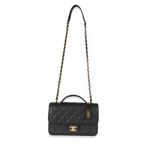 130316 bv Chanel Black Caviar 22K Top Handle Flap