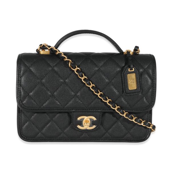 130316 fv Chanel Black Caviar 22K Top Handle Flap