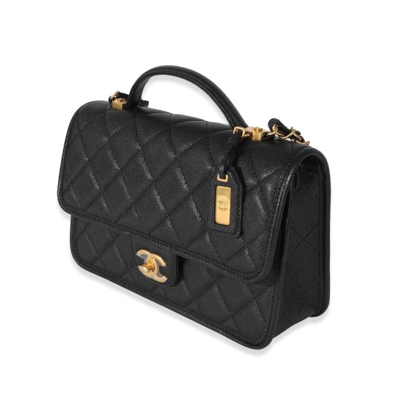 130316 sv Chanel Black Caviar 22K Top Handle Flap