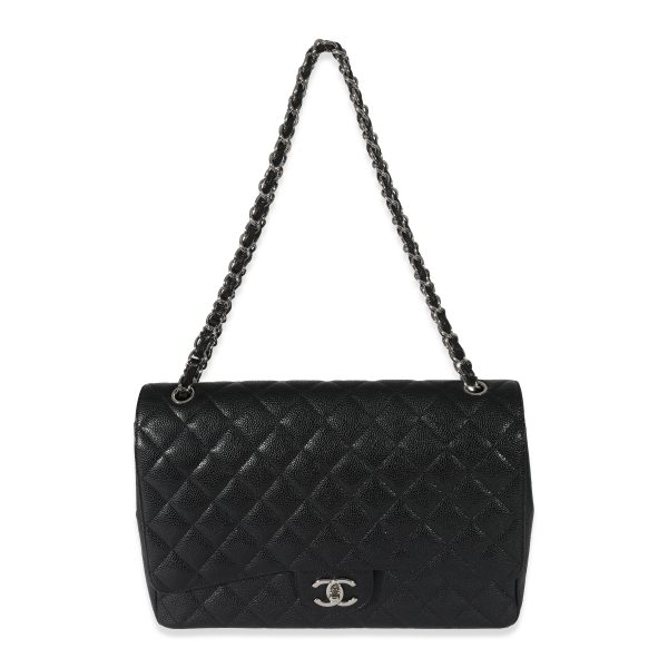 130324 bv Chanel Black Caviar Maxi Classic Double Flap Bag