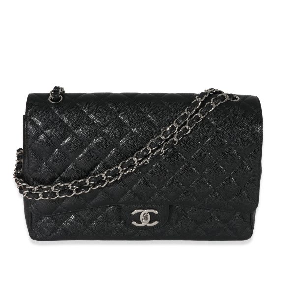 130324 fv Chanel Black Caviar Maxi Classic Double Flap Bag