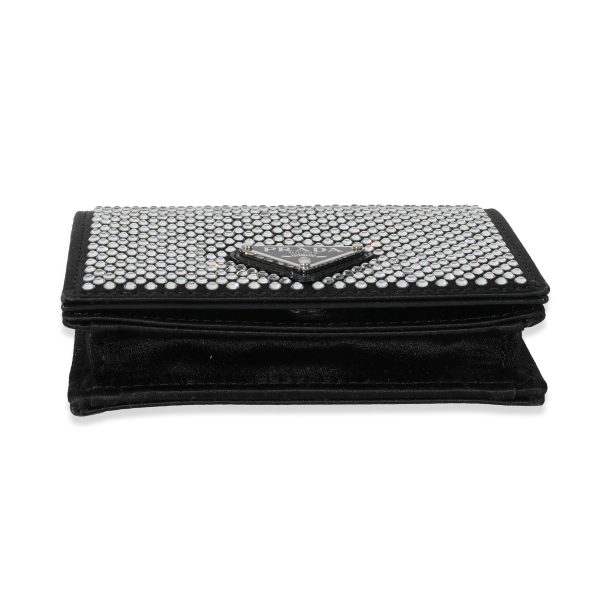 130344 stamp c2c27b57 3f66 4f99 80be e0234abaf5bb Prada Black Satin Crystal Card Holder With Chain