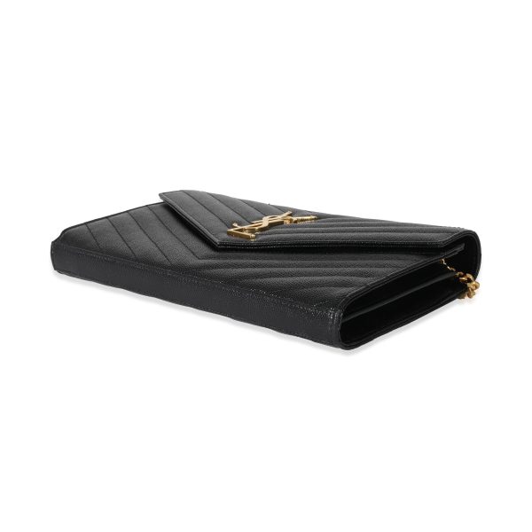 130394 box Saint Laurent Black Cassandre Matelasse Envelope Chain Wallet