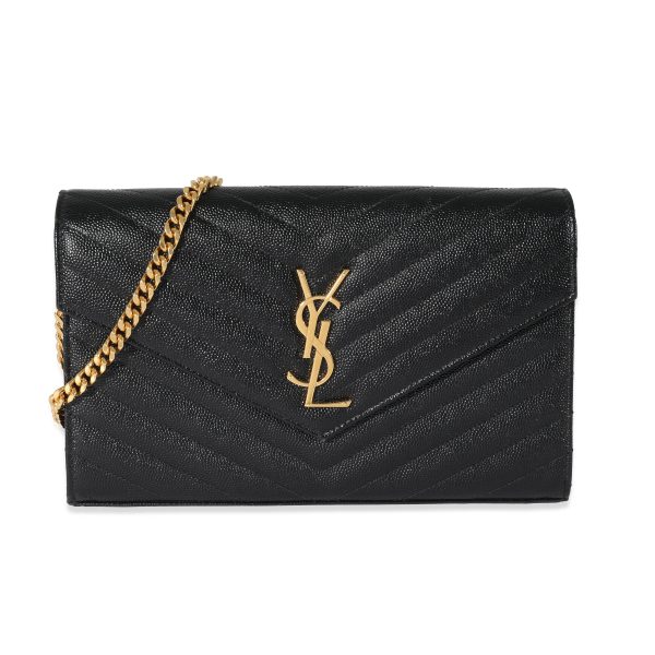 130394 fv Saint Laurent Black Cassandre Matelasse Envelope Chain Wallet