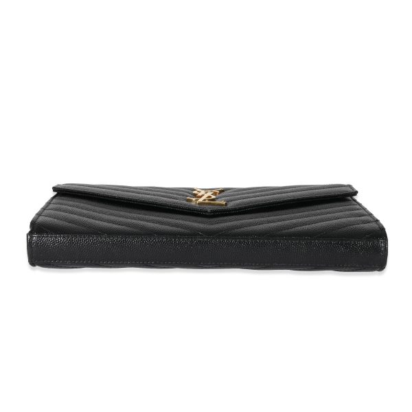 130394 stamp Saint Laurent Black Cassandre Matelasse Envelope Chain Wallet