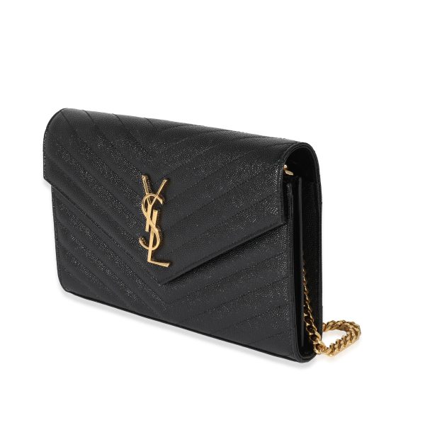 130394 sv Saint Laurent Black Cassandre Matelasse Envelope Chain Wallet