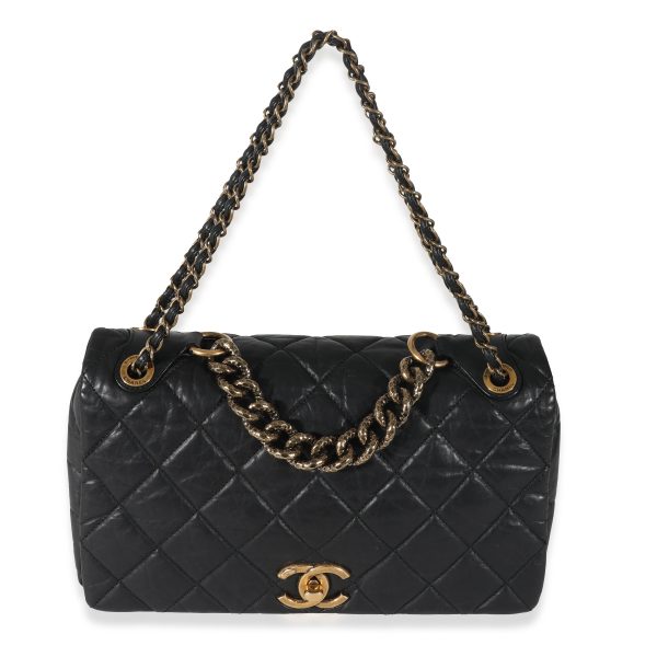 130401 fv Chanel Black Quilted Calfskin Medium Pondicherry Flap Bag