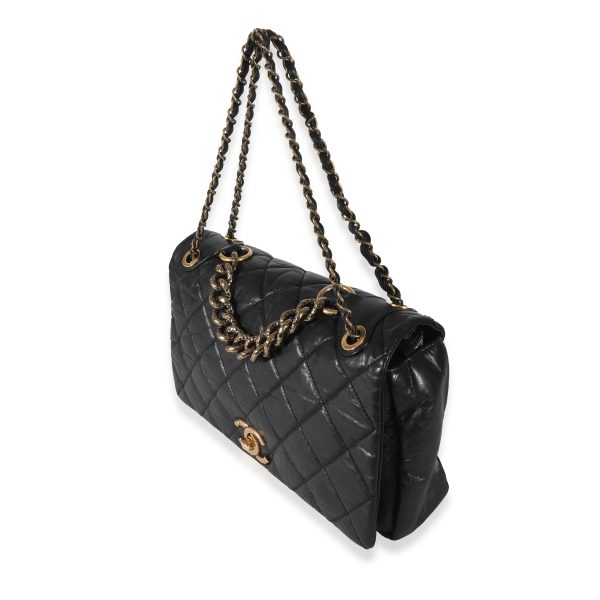 130401 sv Chanel Black Quilted Calfskin Medium Pondicherry Flap Bag