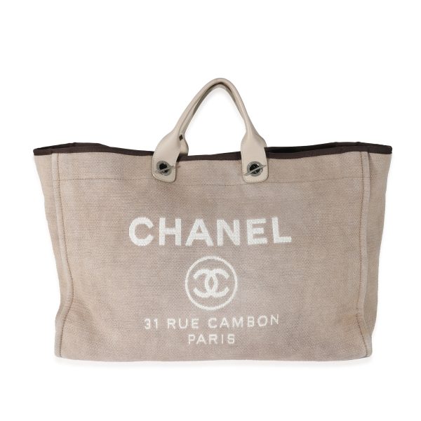 130419 fv Chanel Beige Canvas Large Deauville Tote