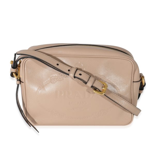 130421 fv a1ec6e9e a868 4f06 b1b1 edc9361744ab Prada Beige Smooth Leather Logo Embossed Crossbody