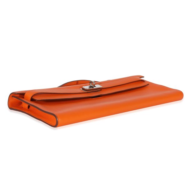 130424 clasp d95e548e a450 43fc 81c9 262e1df49594 Hermes Orange Evercolor Kelly Cut Clutch PHW