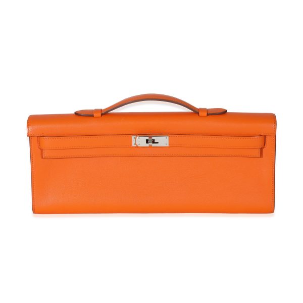 130424 fv f286dcf9 5a52 4ef4 a563 27aefc6d9614 Hermes Orange Evercolor Kelly Cut Clutch PHW