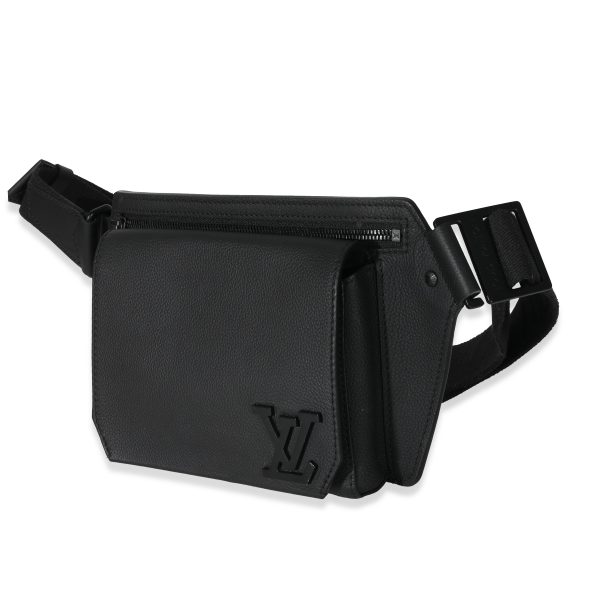 130442 sv Louis Vuitton Black Leather Aerogram Sling Bag