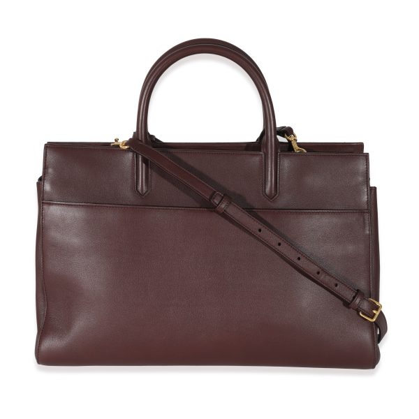 130449 stamp Saint Laurent Burgundy Grained Calfskin Small Cabas Rive Gauche Tote