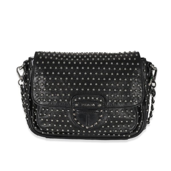 130514 fv 7ef3a290 5898 4c27 b6a3 729fa9c7256c Prada Black Soft Calfskin Studded Flap Bag