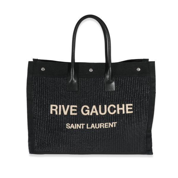 130525 fv d698b81c ae51 4341 9254 b84c6e9dbbeb Saint Laurent Black Raffia Large Rive Gauche Tote