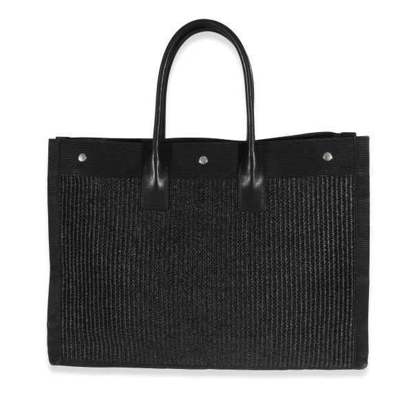 130525 pv 9a0212f9 cddb 47ac a496 74ed57fc96cc Saint Laurent Black Raffia Large Rive Gauche Tote