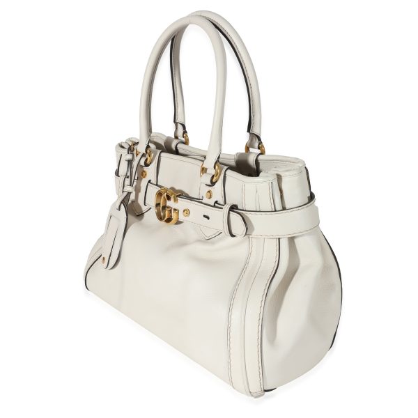 130544 sv Gucci White Leather GG Running Tote