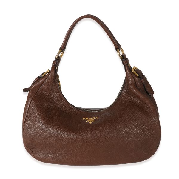 130545 fv Prada Brown Vitello Daino Medium Hobo