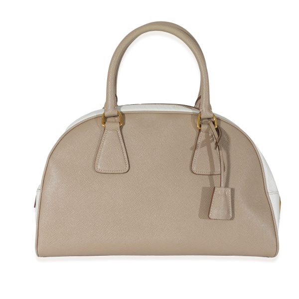 130547 stamp 823b34a2 6c17 47c6 b5c3 360f8cba7975 Prada Beige White Bicolor Saffiano Lux Bowler Bag