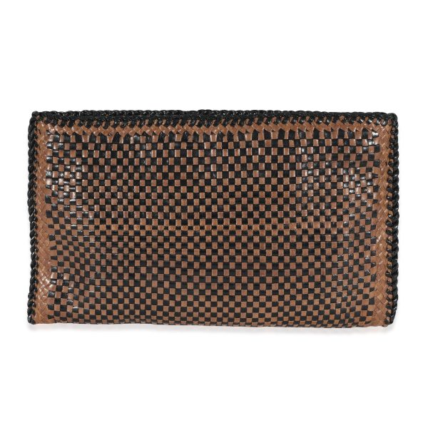 130550 pv 00bcfa94 16c0 405c 95be 455696ab01f4 Prada Black Brown Woven Leather Madras Clutch